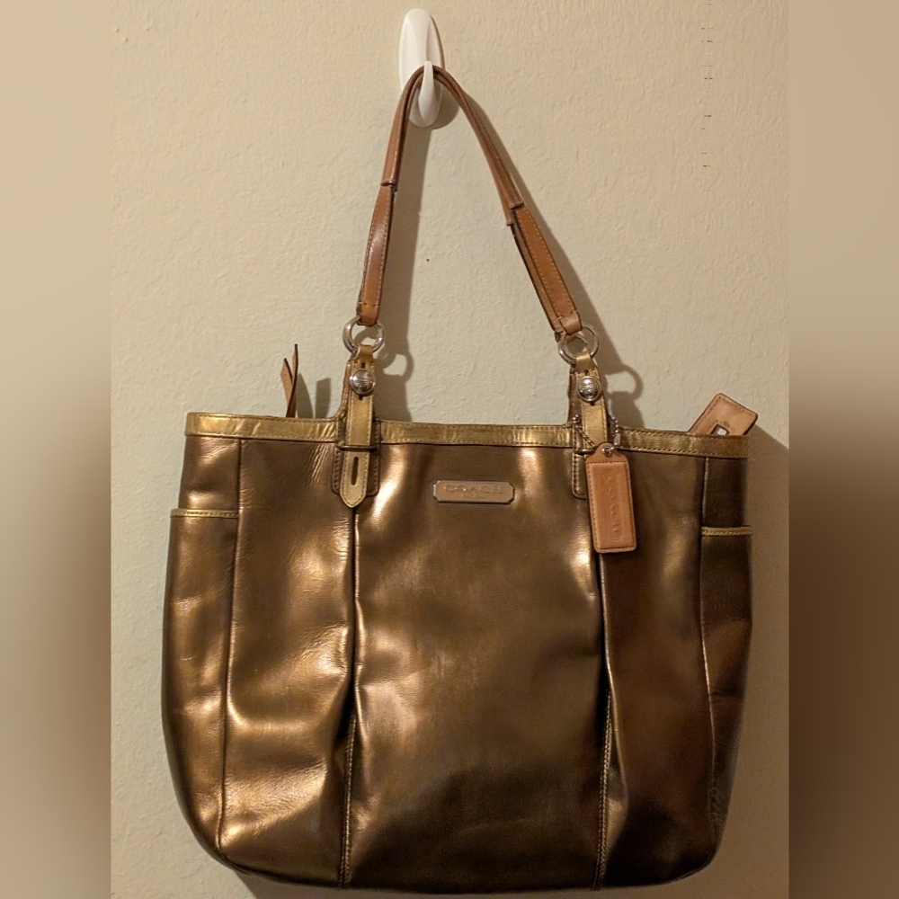 Coach Metallic Bronze Gold Accents Tote Bag In Great Shape